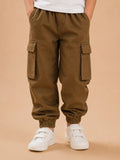 Unisex Cotton Kids Cargo Jogger Pants – Light Brown Comfortable Bottomwear