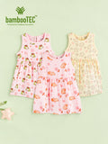 BambooTEC™ Bamboo Muslin Baby Girls Frock Pack of 3 – Frog & Floral, Puppy Floral & Star Flower Prints