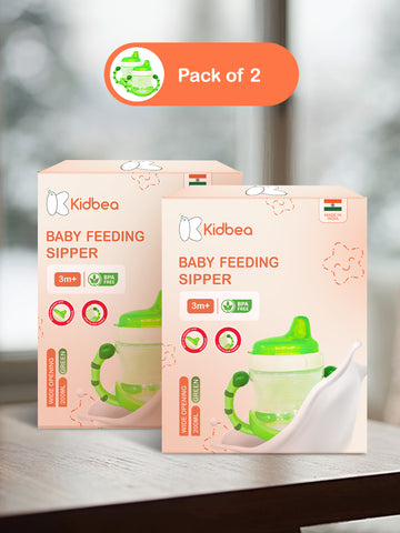 Kidbea Baby Sipper Cup – Green (Pack of 2) | BPA-Free, Soft Spout, Leak-Proof, Dual Handles, 200ML