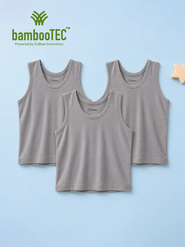 BambooTEC™ Bamboo Kids Vest Pack of 3 – Grey Sleeveless Vests