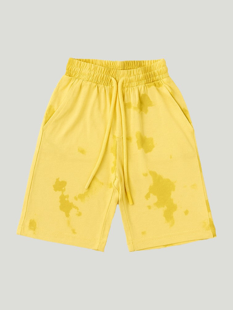 Kidbea Boys Tie-Dye Co-Ord Set | Summer Cotton T-Shirt and Shorts for Kids | Yellow