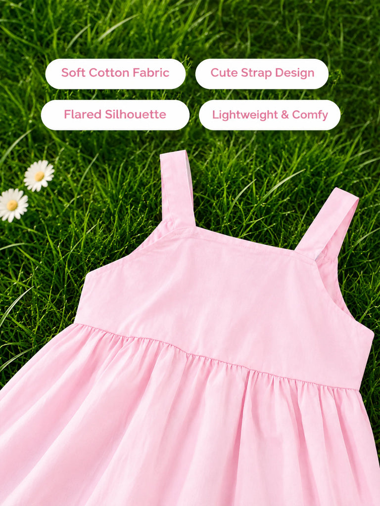 Girls Cotton Frock – Light Pink Sleeveless Flared Dress with Waist Tie