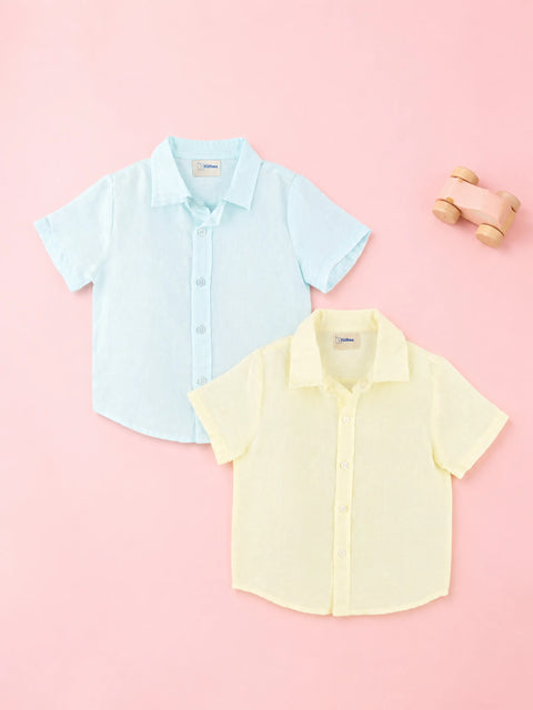 Linen Cotton Boys Shirt Pack of 2 – Light Blue & Yellow Half-Sleeve Shirts