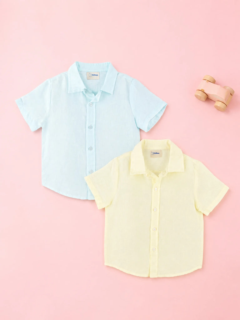 Linen Cotton Boys Shirt Pack of 2 – Light Blue & Yellow Half-Sleeve Shirts