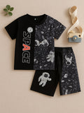 Kidbea Boys Space Theme Co-Ord Set | Cotton T-Shirt and Shorts for Kids | Black