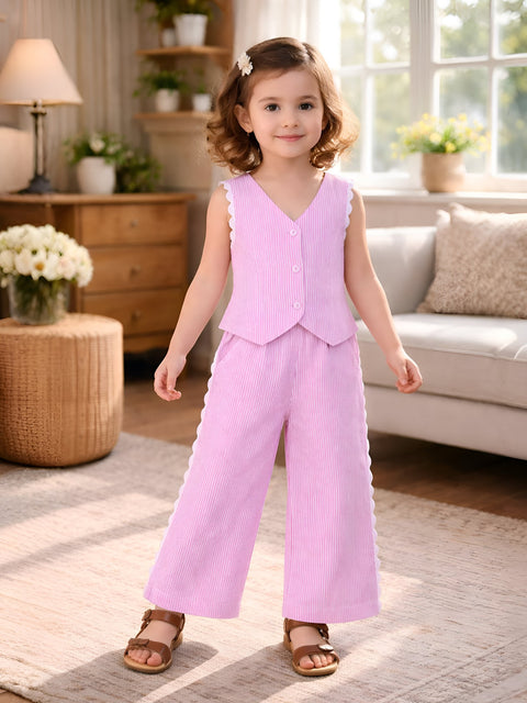 Girls Pink Striped Co-Ord Set | 100% Organic Cotton