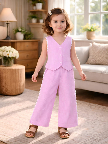 Girls Pink Striped Co-Ord Set | 100% Organic Cotton