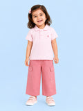 Girls Cotton Co-Ord Set – Pink Polo T-Shirt & Cargo Pants