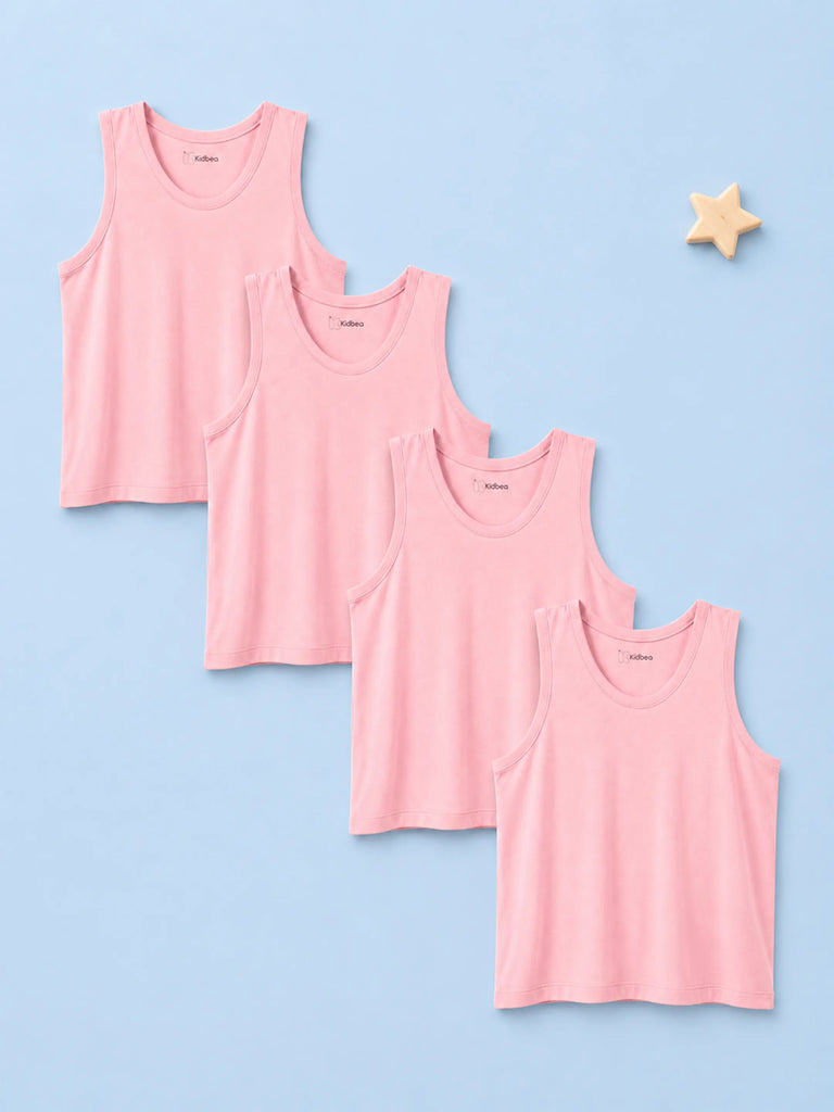 BambooTEC™ Bamboo Kids Vest Pack of 4 – Pink Sleeveless Vests