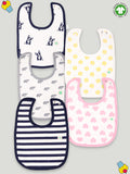 Kidbea 100% Organic cotton Kids' Bibs Pack of 5, Blue Stripes, Pretzel, Pink Heart, Elephant and Dog Print