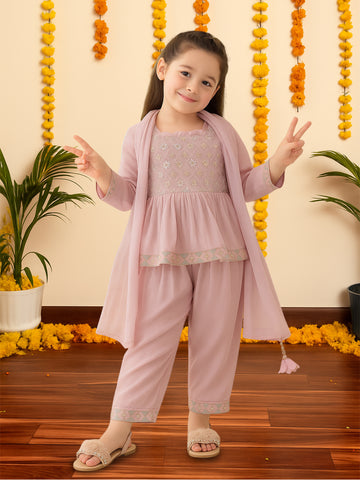 Kidbea Girls Indian Ethnic Outfit | Peplum Kurti, Dhoti Pants & Dupatta |  Lavender