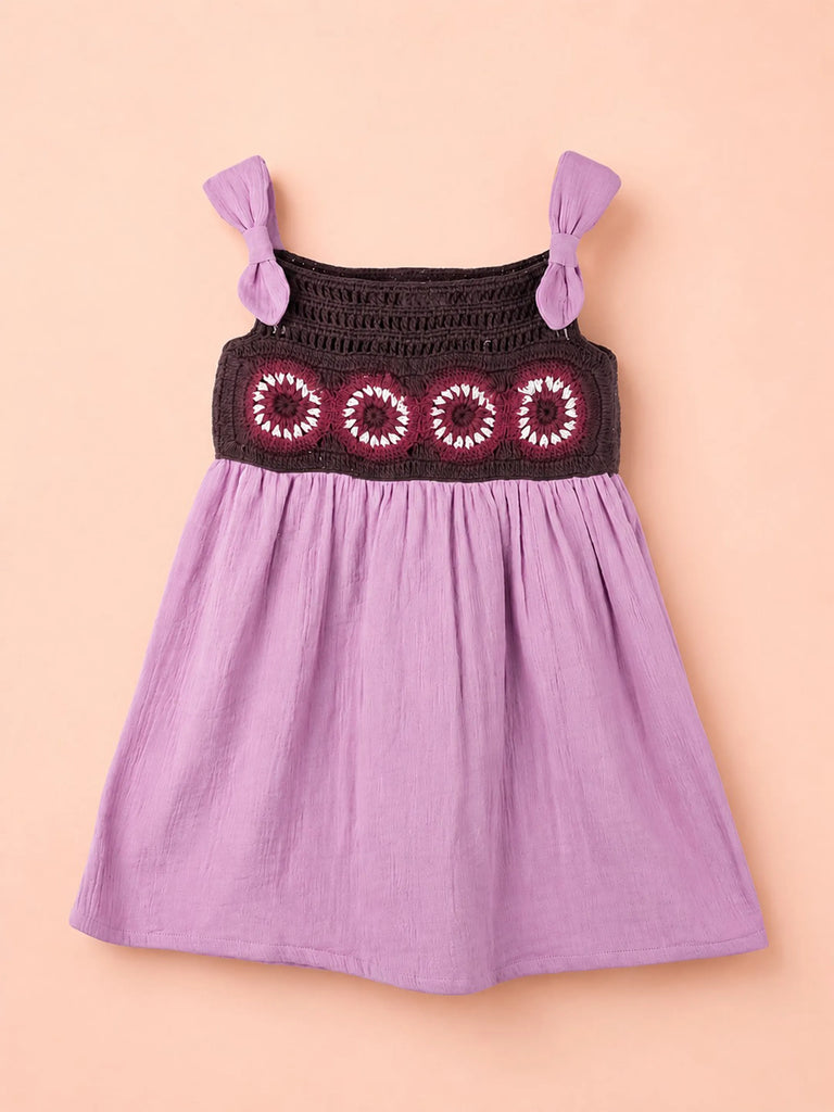 Light Organic Cotton Lavender Embroidered Knot Strap Frock