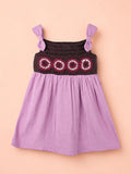 Light Organic Cotton Lavender Embroidered Knot Strap Frock