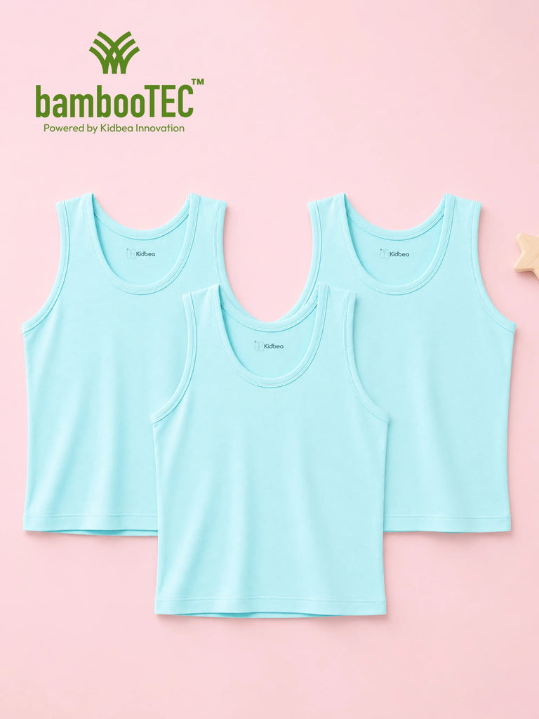 BambooTEC™ Bamboo Kids Vest Pack of 3 – Aqua Blue Sleeveless Vests