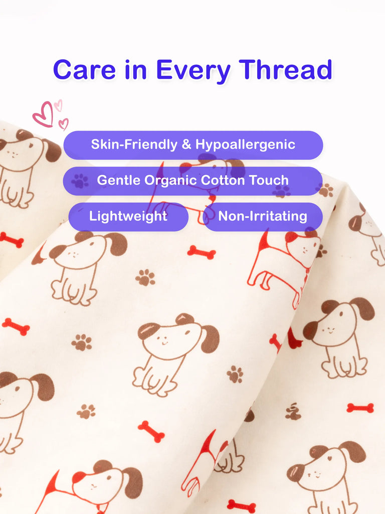 Organic Cotton Unisex Baby Co-ord Set – Soft Breathable Dog Print Full Sleeve T-shirt & Pyjama for Infants