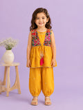Girls Ethnic Yellow Kurta & Salwar Set – Embroidered Multicolor Jacket Style Festive Wear
