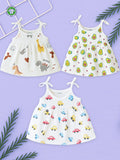 Extra Soft Muslin Baby Girls Frock Pack of 3 – Dinosaur, Avocado & Vehicle Prints