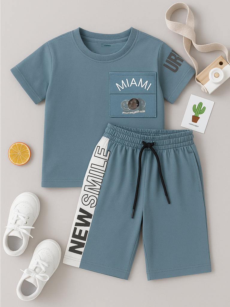 Kidbea Boys Summer T-Shirt and Shorts Co-Ord Set | Soft Cotton Blend Outfit for Kids |Teal