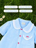 Girls Cotton Co-Ord Set – Blue Striped Shirt with Navy Flared Skirt