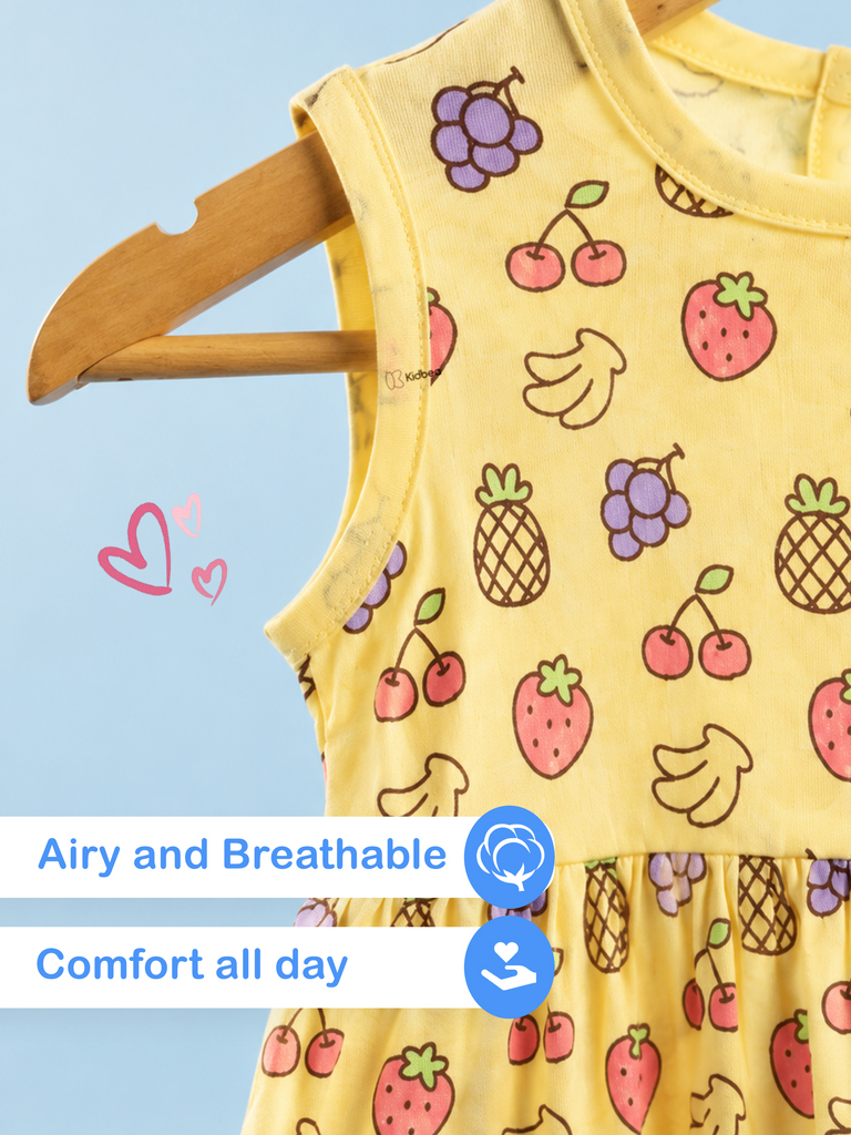 BambooTEC™ Bamboo Muslin Baby Frock – Fruity Fiesta Print, Soft & Breathable Dress