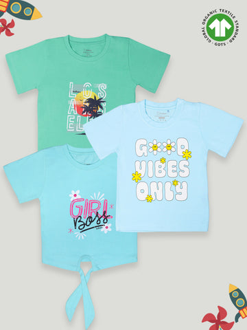 Kidbea 100% Cotton fabric boys t-shirt combo| Pack of 3 | Los Angeles, Good vibes & Girls Boss