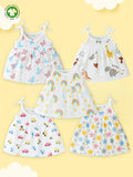 Extra Soft Muslin Baby Girls Frock Pack of 5 – Butterfly, Dinosaur, Rainbow, Car & Star Prints