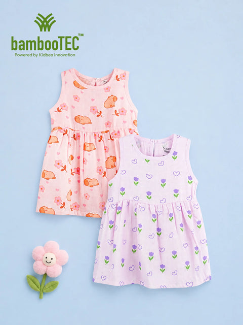 BambooTEC™ Bamboo Muslin Girls Frock – Bunny & Tulip Print | Pack of 2