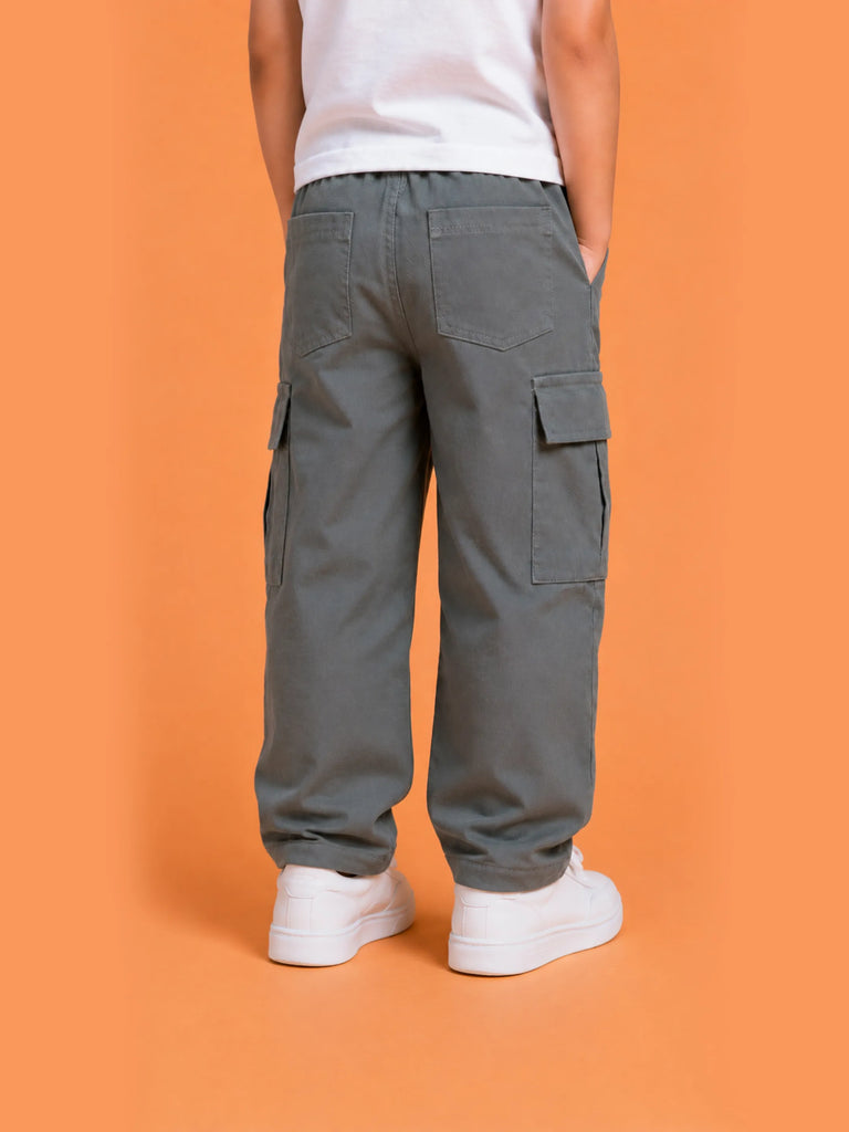 Unisex Grey Cotton Kids Cargo Pants – Comfortable Everyday Bottomwear