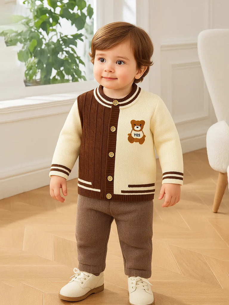 Organic Cotton Baby Winter Cardigan | Soft Knitted Bear Sweater