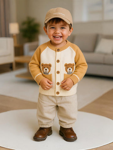 Baby Winter Knitted Cardigan | Organic Cotton Bear Sweater