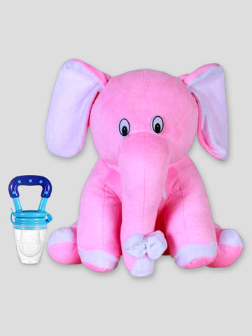Kidbea Elephant Pink Soft Toy & Silicone Fruit Nibbler Soft Pacifier/Feeder, Teether for Baby