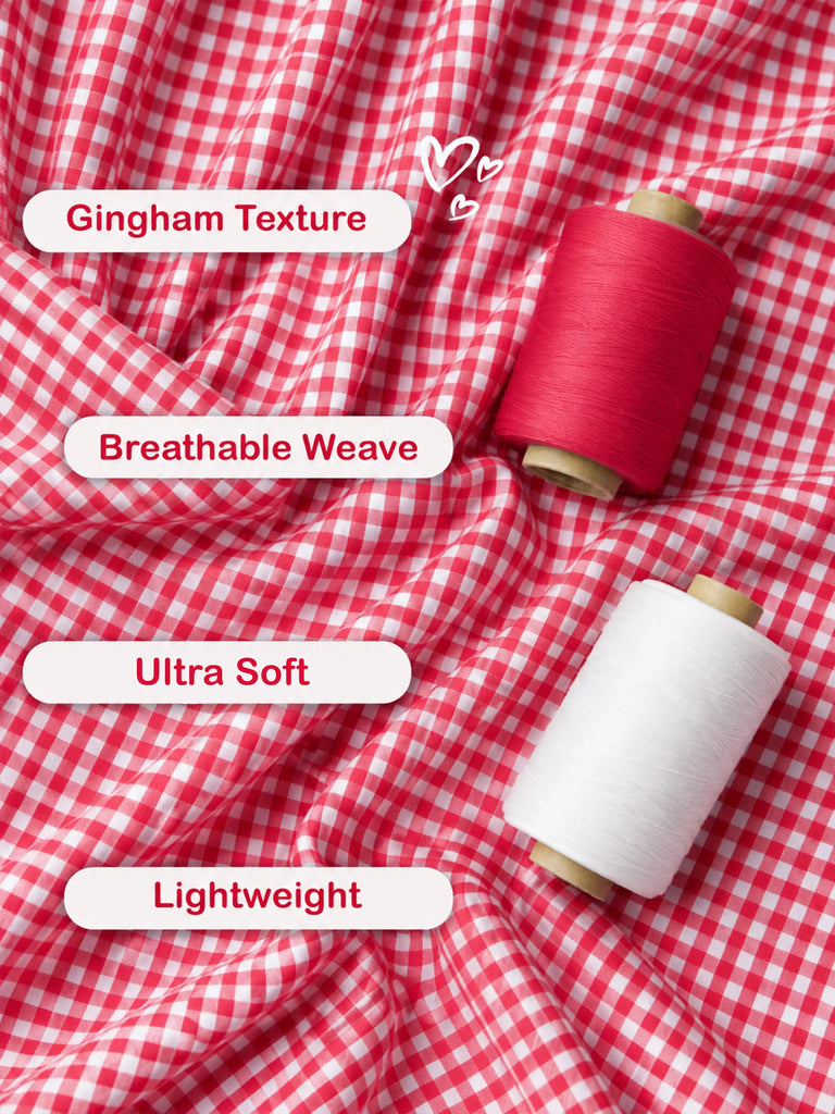Girls Cotton Gingham Frock – Red Check Dress with White Bow Details