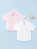 Linen Cotton Girls Shirt Pack of 2 – Pink & White Half-Sleeve Shirts