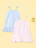 Organic Cotton Girls Frock Pack of 2 – Blue & Light Pink Ruffle Frocks