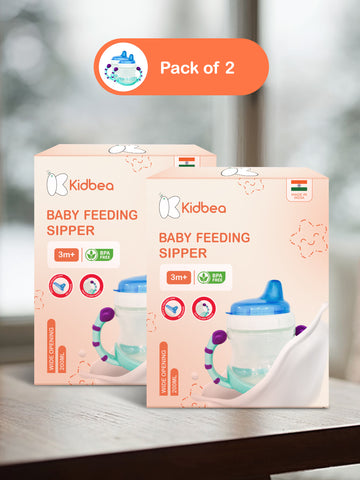 Kidbea Baby Sipper Cup – Blue (Pack of 2) | BPA-Free, Soft Spout, Spill-Proof Design, Easy Grip Handles, 200ML Each