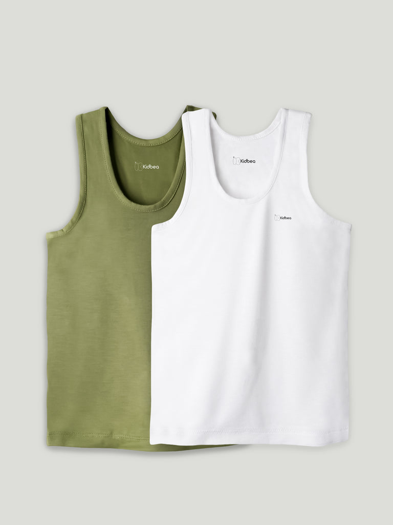 Bamboo Vest for Kids Pack of 2 (Olive Green & White) – Soft, Breathable & innerwear
