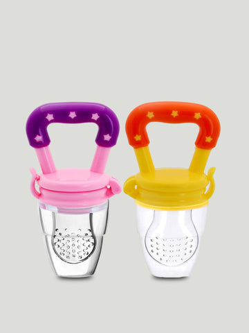 Kidbea Silicone Fruit Feeder Nibbler with Extra Mesh, Soft Pacifier/Feeder, Teether Nipple for Baby 6 to 12 Months, Infant (Yellow and Pink Combo)