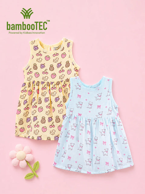 BambooTEC™ Bamboo Muslin Girls Frock – Fruit & Kitty Print | Pack of 2