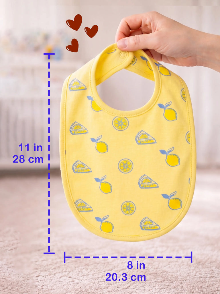 Organic Cotton Baby Bib Pack of 4 – Lemon, White Dog, Flower & Bow Print, Feeding & Drool Bibs