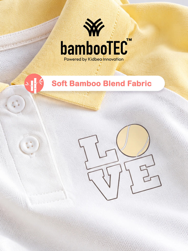 BambooTEC™ Bamboo Girls Frock – Yellow & White Love Graphic Full-Sleeve Dress