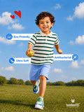 Boys Bamboo Fabric Green Striped Polo T-Shirt