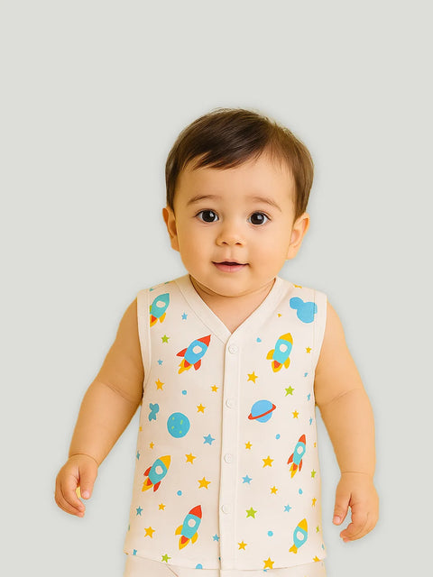 Premium Extra Soft Muslin Baby Jhabla | Cute Space Print