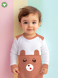 100% Organic Cotton Full Sleeves Bear Printed Romper - Orange