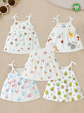 Extra Soft Muslin Baby Girls Frock Pack of 5 – Space, Dinosaur, Ice Cream, Butterfly & Avocado Prints