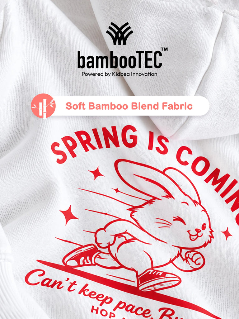 BambooTEC™ Unisex Hoodie – White Bunny Spring Graphic Full-Sleeve Zip-Up Hoodie