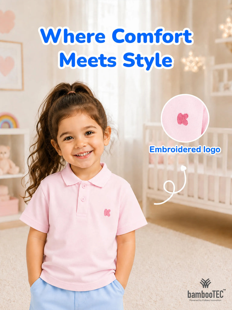 Boys Bamboo Fabric Pink Polo T-Shirt
