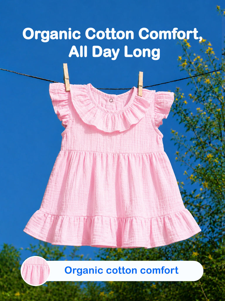Light  Organic cotton  Charming Pink Girls Frock | Pink