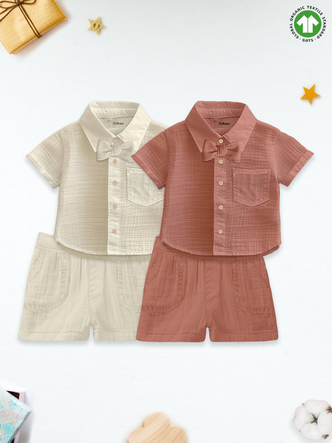 Light Linen Co-Ord Set Combo – Pack of 2 (Off-White & Rust) | Classic Contrast for Everyday Wear