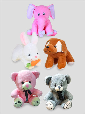 Kidbea Elephant, Rabbit, Dog, Teddy Pink & Grey Suitable for Boys, Girls and Kids, Super-Soft, Safe, 30 cm.