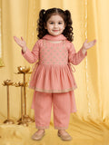 Kidbea Girls Ethnic Wear Set | Embroidered Kurta with Pant & Dupatta | Pink